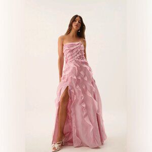 aje  allairie strapless ruffled faille gown